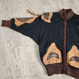 Vintage 80s Sweater World Leather Cardigan – Size L